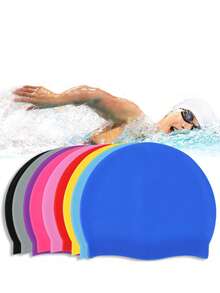 كاب سباحة سيليكون أحادي اللون عالمي للرجال والنساء، لا يضيق على الرأس، مقاوم للماء، ناعم، يحمي الأذنين، قابل للتنفس، له مرونة ومناسب للشعر الطويل، كاب سباحة مصمم خصيصًا للتدريب على السباحة - متعدد الألوان - مشاهدة 2