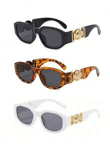 3副不对称小框时尚眼镜，独特多边形街头风女款眼镜 - 黑灰+白灰+豹紋灰 - 查看 6