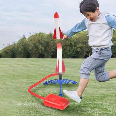 Kids Outdoor Foot-Powered Rocket Launcher Toy Set, Funny Competitive Who Can Launch Higher