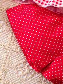 女婴情人节套装 - 草莓格子印花吊带背心 + 可爱红色波点短裤套装 - 紅色 - 查看 7