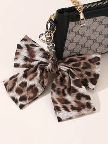 1个女童豹纹蝴蝶结钥匙扣，百搭包包配饰，日常使用 - 彩色 - 查看 1