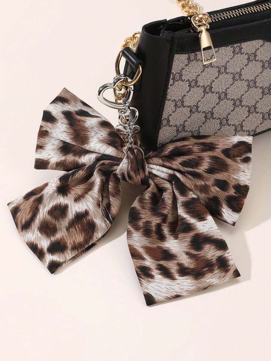 1个女童豹纹蝴蝶结钥匙扣，百搭包包配饰，日常使用 - 彩色 - 查看 1