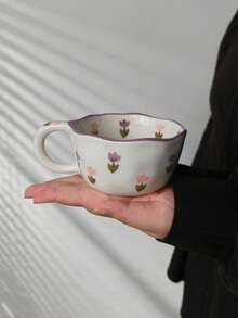 1个彩色花卉爱心图案陶瓷杯，甜美风格陶瓷马克杯，不对称造型，手工绘制细节，适合盛装咖啡和其他饮品，是少女风家居装饰和春季朋友聚会的理想之选。 - 彩色 - 查看 14