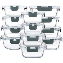 24-Piece Glass Food Storage Containers (12 Glass Bowls + 12 Lids) With Upgraded Snap Locking Lids – Airtight Lunch Containers, Suitable For Microwave/Oven/Refrigerator/Dishwasher (Gray) - Xám - Xem 1