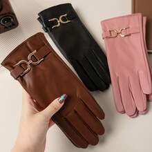 Women's Pink Leather Gloves With Gold Buckle Elegant Winter Dress Gloves Cold Weather Fashion Accessories Christmas Party Gift - Multicolor - View 2