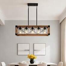 32'' Chandelier Fixtures LED Pendant Light Rectangle Oak 5 Lights Farmhouse(Local Delivery) - trắng - Xem 1