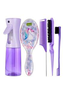 Bộ dụng cụ đa năng: Bình xịt & lược, bàn chải ướt, lược chải mượt tóc có nhũ (bàn chải đệm thiết kế hình kỳ lân trong suốt), phù hợp với mọi loại tóc, kể cả tóc xoăn tự nhiên và tóc thẳng, bình xịt (200ml), bộ dụng cụ tạo kiểu tóc. - Nhiều màu - Xem 15
