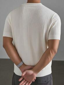 GRDR Men's Solid Color Knit Short Sleeve Sweater, Fashionable For Summer - White - View 3