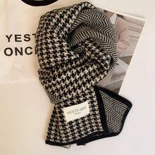 New Korean Version Classic Houndstooth Double-Sided Scarf For Women, Autumn And Winter Warm Fashion Knitted Neck Warmer, Versatile Couple - 千鳥個-咖色 - 查看 6