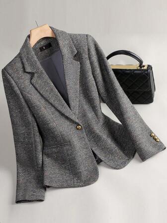 ז'קט בלייזר מתערובת צמר פרימיום לנשים, חליפה אלגנטית קז'ואלית, עיצוב עבה, סתיו/חורף 2025 הגעה חדשה