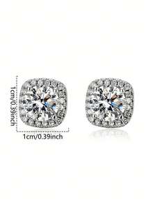 2 件装男士时尚白色锆石方形耳钉，闪亮男士钻石耳钉 - 彩色 - 查看 5