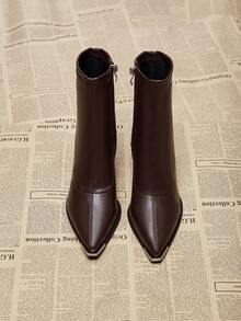 2025 New Autumn/Winter Pointed Toe Chunky Heel High-End Stylish Ankle Boots For Women, Chic French Slim Ankle Boots - Brown - View 2