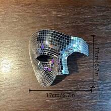 优雅反光迪斯科半脸面具，闪亮马赛克镜面 - 男女通用面具，适合独立日派对和家居装饰，高品质表面处理，适合庆祝活动和时尚装扮，时尚配饰，复古半脸面具，节日面具