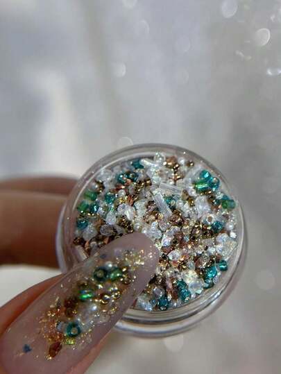 1盒什锦碎石珍珠混合3D美甲装饰品、美甲配件、美甲组件、美甲用品、Y2K