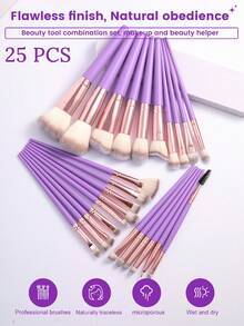 25/50pcs Makeup Brush Set, Includes Eye Shadow Brush, Eyebrow Brush, Foundation Brush, Powder Brush, Blush Brush, Concealer Brush And Highlighter Brush. Made Of Ultra-Soft Synthetic Fibers, Suitable For Daily Facial Makeup. Set Contains: Makeup Brush Set, Makeup Brush Set, Makeup Brush Set, Complete Makeup Set, Makeup Brush Set, Complete Makeup Set, Makeup Brush Set, Makeup Brush Set, Makeup Gift Set. - Purple - View 2