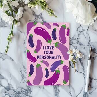 Amusing, Hilarious Eggplant Valentine's Day Card - Perfect For Husband Or Boyfriend, Funny Anniversary Love Note, Cartoon Design, Paper Crafted