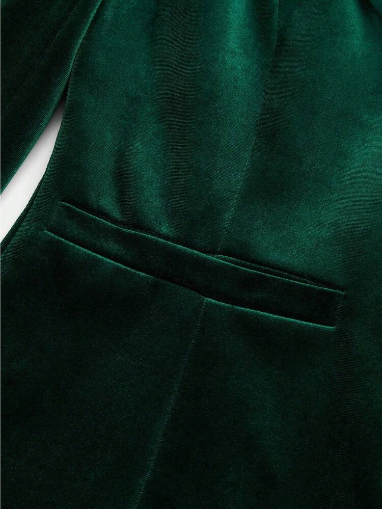 GLOURI Elegant Women's Long Sleeve Shawl Collar Velvet Pant Suit With Belted Regular Fit, A Non-Stretch Woven Fabric Two-Piece Set - 綠色 - 查看 7