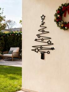 Elegante decorazione natalizia in metallo nero a forma di albero di Natale - Decorazione per interni ed esterni, con ornamenti a forma di stella, adatta per soggiorno, patio o giardino, decorazione natalizia da parete, regalo di Natale, decorazione per feste di Natale, Ringraziamento, matrimonio e compleanni, per interni ed esterni, giardino, vacanze, Ognissanti