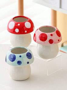 1个红色蘑菇陶瓷花瓶，用于花卉装饰、现代家居装饰，蘑菇造型花瓶，简约花瓶，可用作咖啡桌摆件、浴室、厨房、办公室、家居装饰、房间装饰、玻璃花瓶 - 彩色 - 查看 5