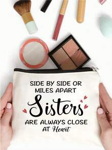 1 pièce Sac de maquillage "Soul Sister", design réconfortant "Les sœurs sont toujours proches du cœur", pochette de cosmétiques en lin avec design en forme de cœur, cadeau parfait pour les sœurs, les meilleures amies et les essentiels de voyage, citation "À mes côtés, à des miles de distance", organisateur compact et élégant, sac de voyage pour maquillage, pour mariage, anniversaire, Noël et Thanksgiving - Multicolore - Voir 8