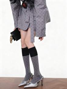 1双女士过膝袜，韩版波点撞色护腿袜，甜美百搭的罗纹过膝袜，复古学院风，撞色过膝袜，秋冬季 - 彩色 - 查看 11