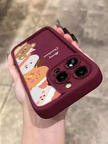 1pc Customized Phone Case, Classic & Fashionable. Featuring Cute Teddy Bear Cartoon Image & Personalized Text Design. Ideal Gift For Mother, Father, Couples, Significant Other, Friends. Suitable For Christmas, Valentine's Day, Halloween, Easter Holidays. Compatible With Apple 17/16/15/14/13/12/11, S25/S24/S23/S22.,International Version, Not The Domestic Version - Burgundy - View 5