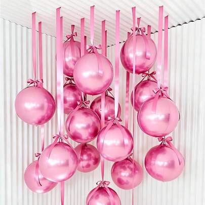 10 piezas de globos rosas de 18 pulgadas 4D con cintas de poliéster rosas y papel protector, portátiles para decoración de habitaciones, decoración de fiestas, decoración de bodas, reuniones familiares, fiestas de cumpleaños, despedidas de soltero, compromisos, aniversarios, bodas, graduaciones, decoración del Día de la Madre
