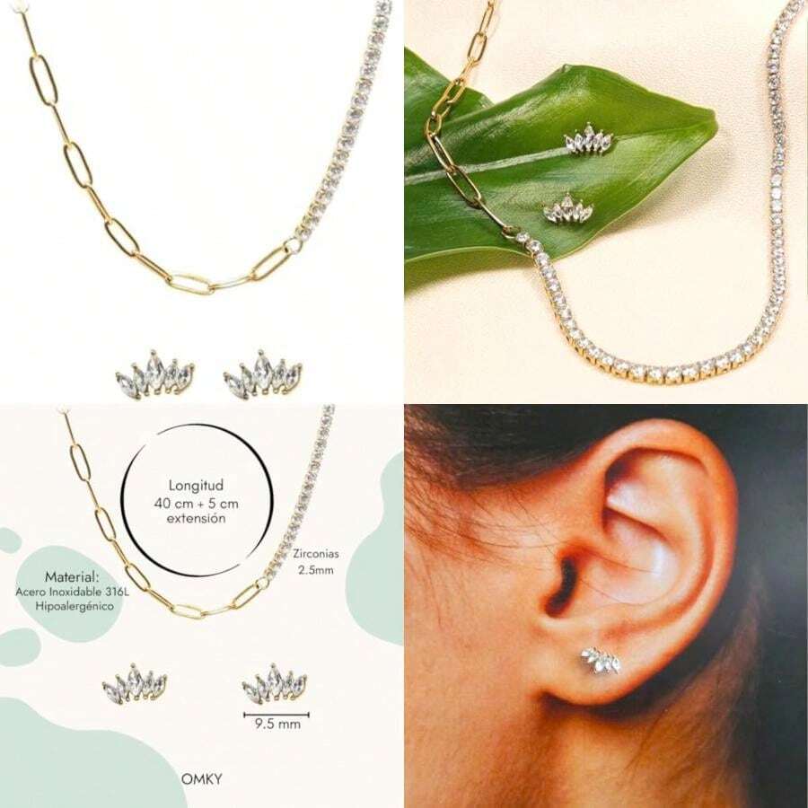 Omky Set de Joyería para Mujer - Juego de Collar y Aretes Acero Inoxidable Chapa Oro 18k Zirconia - Regalo para Mujer(default) - Multicolor - Ver 1
