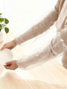 Disposable Arm Sleeves, Clear Plastic PE Oversleeves, Waterproof Oil-Proof Dustproof, Elastic Cuff For Kitchen Cleaning Painting Repair - Multicolor - View 4