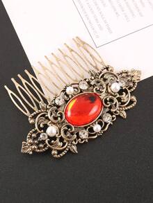 1pc Vintage Metal Flower & Leaf Design Hair Clip, Red, Festive Holiday Gift, Combs, Side Comb, Headpiece, Hair Accessories, New Year Glamour, Hair Accessories For Women,Summer,Travel,Festival,Birthday - Multicolor - View 11