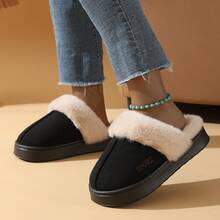 Dép đi trong nhà unisex mùa thu/đông, trang trí thêu, lớp lót lông mềm mại ấm áp, đế EVA nhẹ, thời trang và đa năng cho mọi mùa. - màu đen - Xem 6
