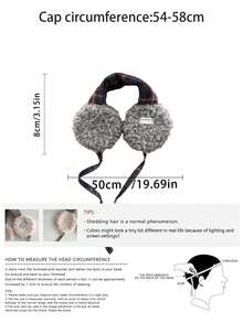 复古格子羊毛耳罩，女士款，加厚保暖，适合户外骑行，复古格子羊毛系带耳罩，女士冬季保暖耳罩，冬季装备 - 亮絲拼色條紋 - 查看 3