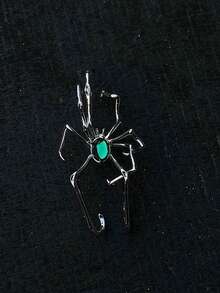 1pc Gothic Punk Style Spider Ear Stud, Red/Green Crystal Exaggerated Spider Earrings, Party Jewelry