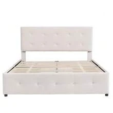 Upholstered Double Bed 140 X 200 Cm, With Drawers, Slatted Base And Headboard, In Soft Skin-Friendly Velvet, Beige (Mattress Not Included), For Adults And Teenagers. - Beige - View 1