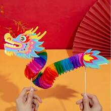 Chinese Style Paper Dragon, Handheld Decoration, New Year Handmade DIY Paper Dragon, Hard Paper Honeycomb Ball Pull Flower Paper Dragon, Can Dance Paper Dragon, Christmas, Valentine's Day, New Year Gift - Multicolor - View 2