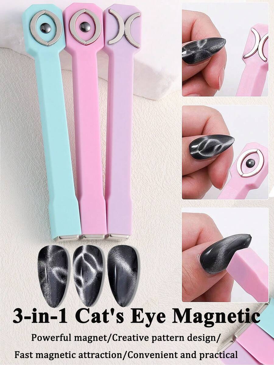 3D恶魔眼磁铁，三合一猫眼效果双线花波法式美甲UV强磁贴，多功能美甲猫眼凝胶磁性工具，适合家庭美甲沙龙DIY - 彩色 - 查看 1