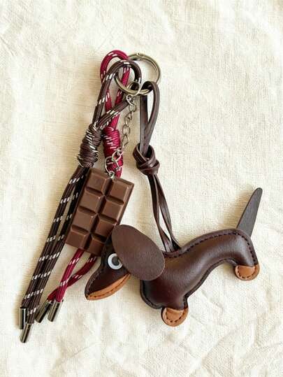 Portachiavi ciondolo in forma di cane bassotto cioccolato, ciondolo personalizzato unico per coppia, pendente con cordino intrecciato, regalo per donne, uomini, regali personalizzati, regali divertenti per papà, riempitivi per calze della Befana, regali per il fidanzato, accessori per telefono