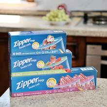 三明治袋、冷冻加仑袋，15/20/30个装，小/中/大号拉链密封塑料食品保鲜袋，加厚可重复使用密封袋，厨房收纳好帮手 - 白色 - 查看 11