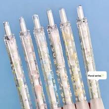 6pcs Ditsy Floral Pattern Push-Button Ballpoint Pens, High-Quality Quick-Drying Black Ink Pens, Smooth Writing For Studying, Student Stationery Supplies, Student Prizes & Gifts - Multicolor - View 9
