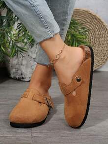 Stylish Suede Clogs For Women - Arch Support Mules Slides With Adjustable Buckle For Thanksgiving Gifts - màu nâu - Xem 3