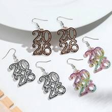 一对亚克力2026数字吊坠耳环，时尚首饰，女士派对佩戴礼物，新年饰品 - 耳環 - 查看 3