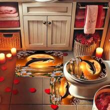 1/4 Stücke Springender Delfin Badezimmer Vorhang Set, beinhaltet 12 Haken Duschvorhang, rutschfester Teppich, Toilette-Sitzabdeckung, Badematte, wasserdichter waschbarer Duschvorhang, Badezimmer Dekoration, Badewannenvorhang, 180*180cm/70,8*70,8 Zoll - Verschiedenfarbig - Übersicht 4