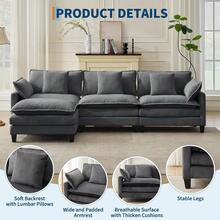 3-Seater Modular Sectional Sofa With 2 Ottomans, Corduroy Deep Seat Couch, Double Layer Cushion, Plush Backrest & Armrest Pillow, Cozy Cloud Couch For Living Room Apartment  146.5" L Modular Sectional Sofa With Ottoman, Corduroy Cloud Couch U-Shaped, Deep Seat Comfy Couch For Living Room, Movable Ottoman & Pillows  112 In U Modular Sectional Sofa, Corduroy Cloud Couch With Movable Ottoman & Throw Pillows, Modern L/U-Shaped Sofa, Comfy Deep Seat Couch For Living Rooms, Offices, Bedroom And Apartment - 灰色-112"-L Shape 3 Seats - 查看 6
