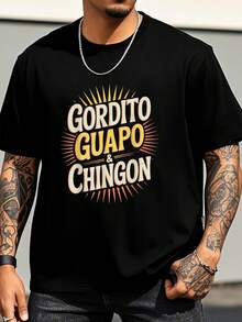 Camiseta divertida Gordito Guapo Chingon estilo mexicano español humor camisetas para hombre camisetas gráficas tops cortos conjuntos tops camiseta - Negro - Ver 1