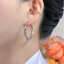 Fashion Rhinestone Spiral Hoop Earrings Women Accesories Round Circle Earrings Wedding Jewelry - 環形耳環 - 查看 3