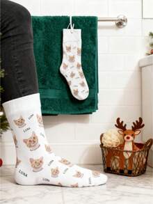 1 Pair Customized Christmas Socks - Can Print Your Own Images And Text, Vibrant Christmas Themed, Suitable For Casual Wear And Ideal Holiday Gift - Multicolor - View 3