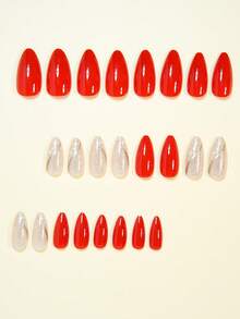 Bộ 24 móng giả hình hạnh nhân thể hiện tình yêu của bạn, với các sọc vàng quyến rũ, ngôi sao trắng và kim tuyến vàng, móng giả màu trắng đỏ thời trang với họa tiết ngôi sao, móng giả phủ kín toàn bộ móng, phù hợp cho phụ nữ và bé gái. Bao gồm bộ dụng cụ làm móng tại salon với 1 lọ sơn gel và 1 dũa móng. Sơn gel được giao ngẫu nhiên. - Đỏ - Xem 2