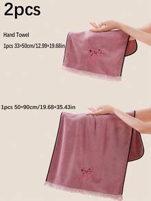 3/2/1件装珊瑚绒吸水刺绣蝴蝶结柔软超细纤维浴巾/手巾，时尚爆款，适用于浴室、酒店、健身房、旅行、送礼、沙龙、运动、户外、海滩、学校、返校季、旅行配件、家居必备 - 珊瑚粉 - 查看 16