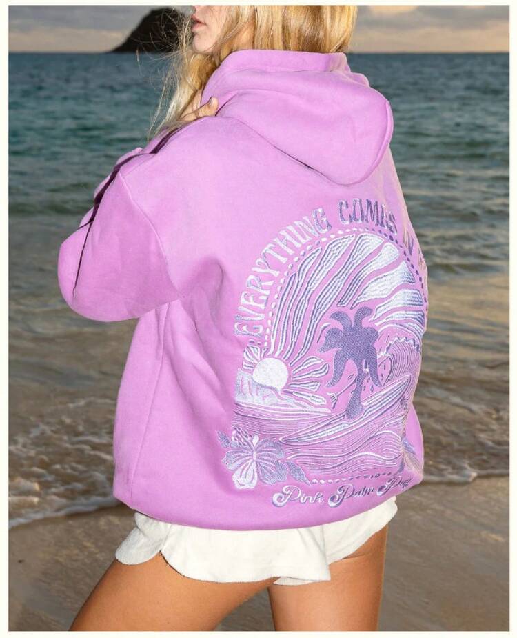 Outdoor Sports Hoodie Professional Embroidery DING Z Letter Print Sweatshirt Drop Shoulder Sleeve Hoodie Embroidery Sweatshirt - 淺紫波浪--刺繡定制 - 查看 1