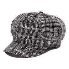 Women's Classic Beret Hat Stylish Korean Style Plaid Pattern Newsboy Cap Warm Winter Octagonal Hat For Outdoor Daily Use - Xám - Xem 6